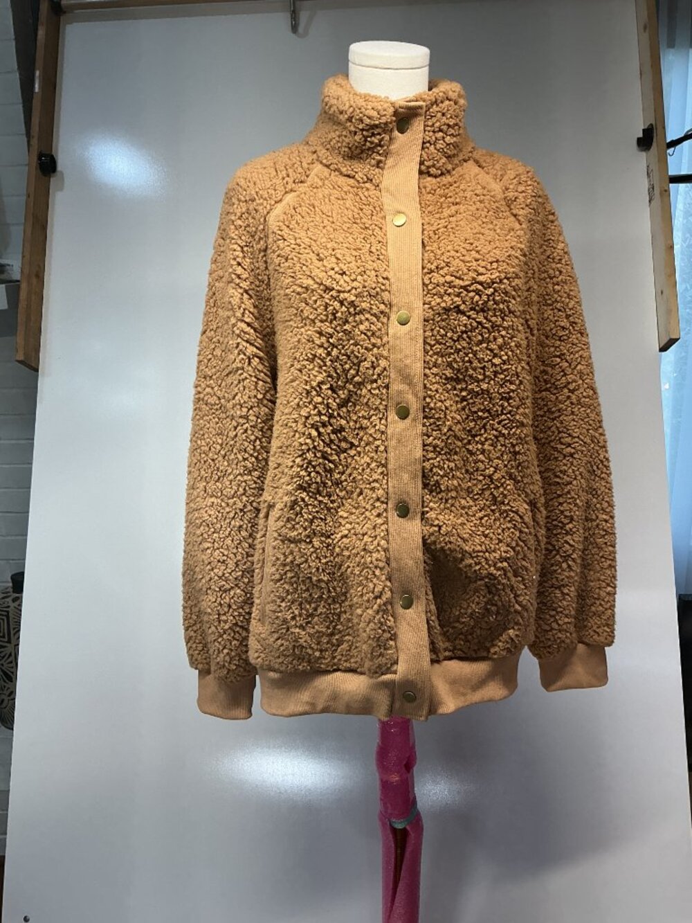 TECREW XL Camel Brown Sherpa Teddy Fleece Snap Front Cozy Winter Jacket - Picture 8 of 12